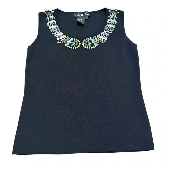 Y2K J.A.C. beaded collared black tank top size medium - Picture 1 of 10